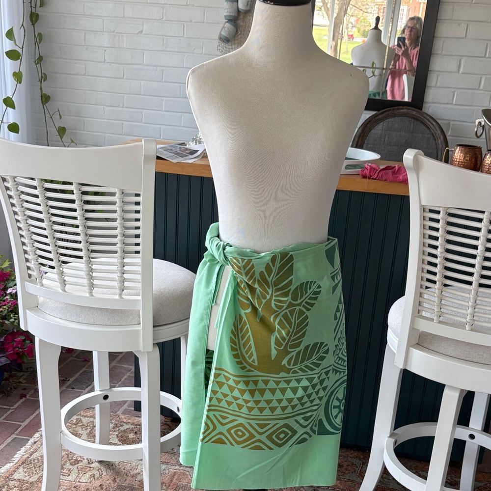 Vintage Aqua Swim Sarong/Sari with Teal and Gold Geometric Print - Picture 7 of 15